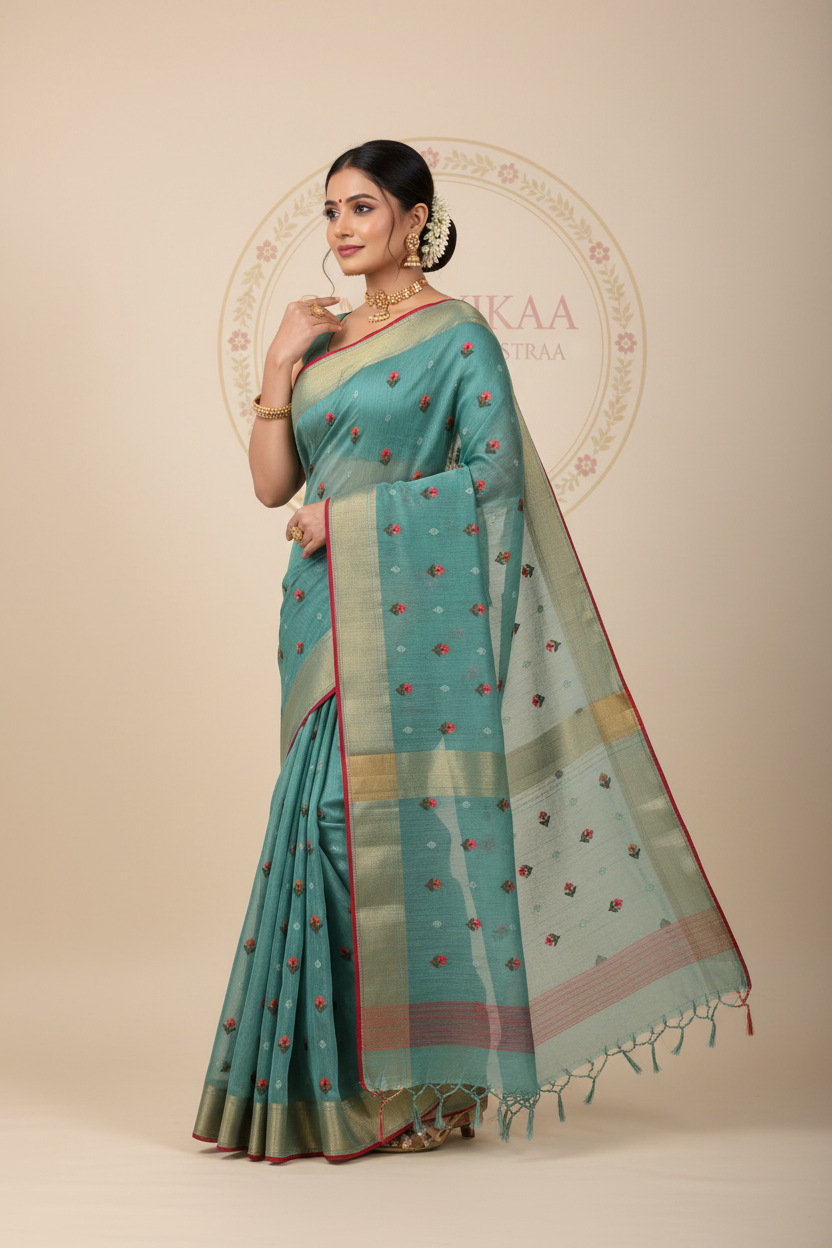 Organza saree with floral embroidery work