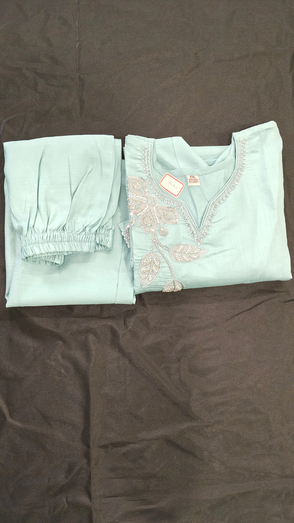 Mint Green Floral Embroidered Kurti Set