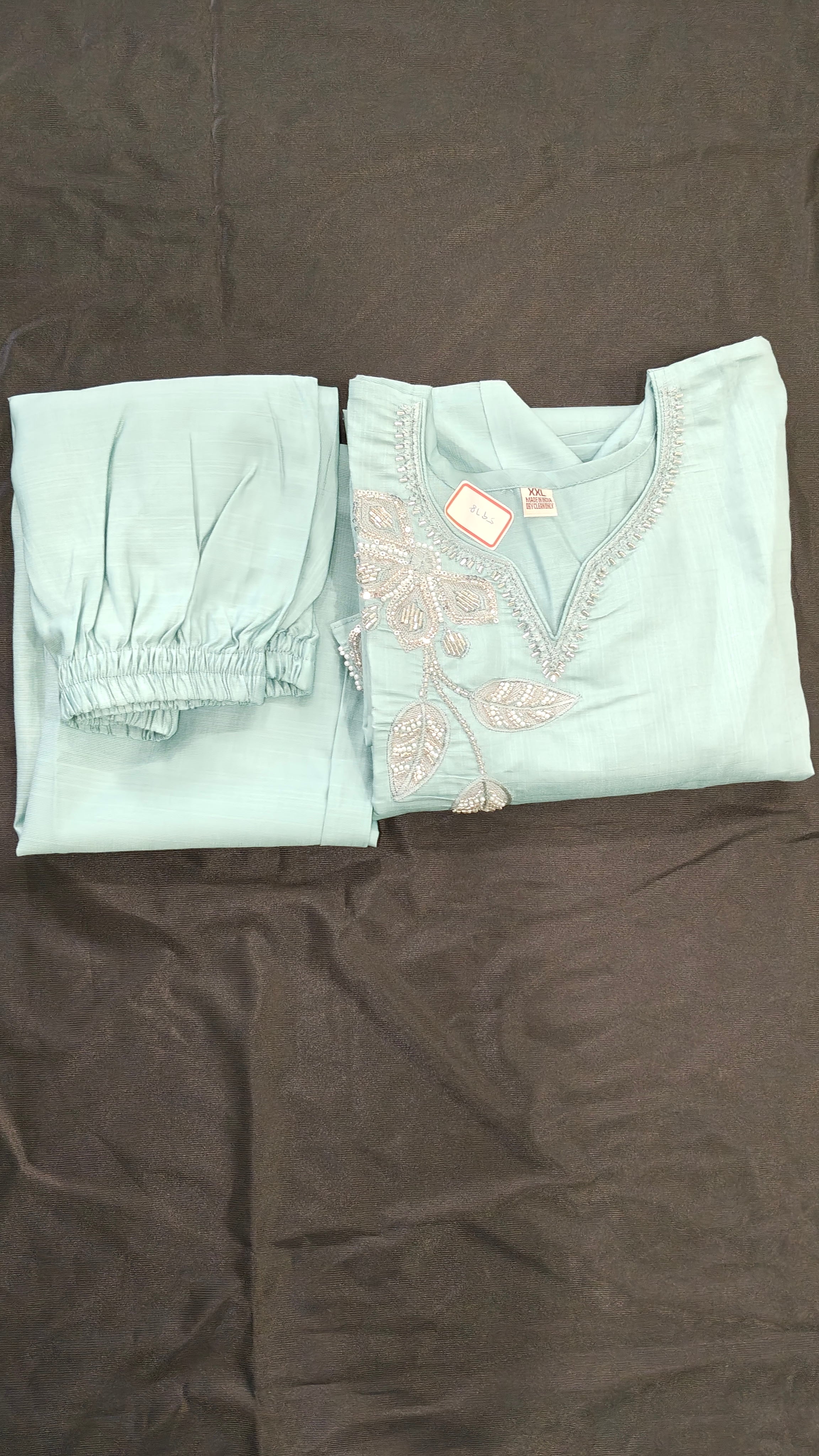 Mint Green Floral Embroidered Kurti Set