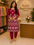 Maroon Printed Kurti Set