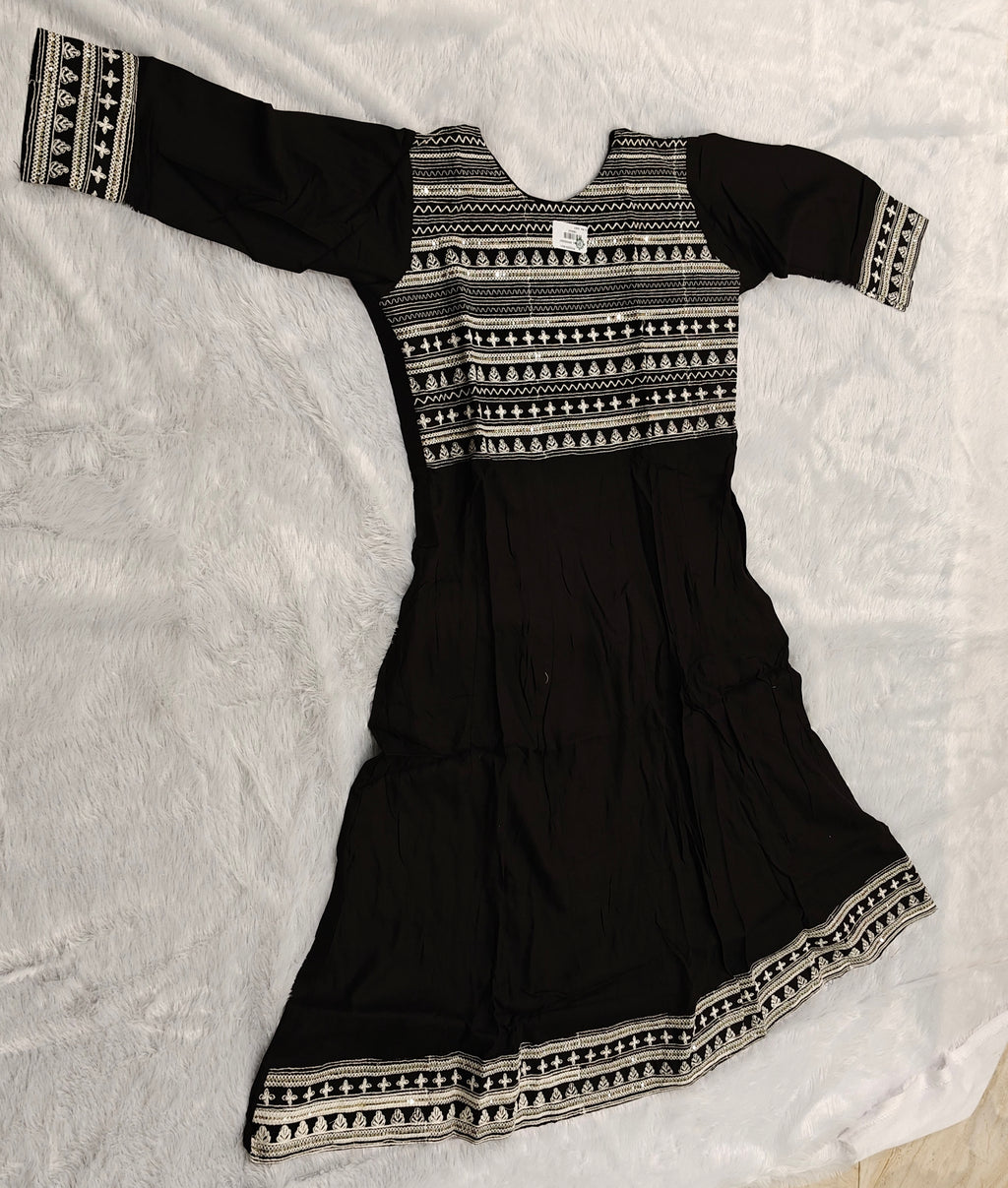 Elegant Black Cotton Long Frock