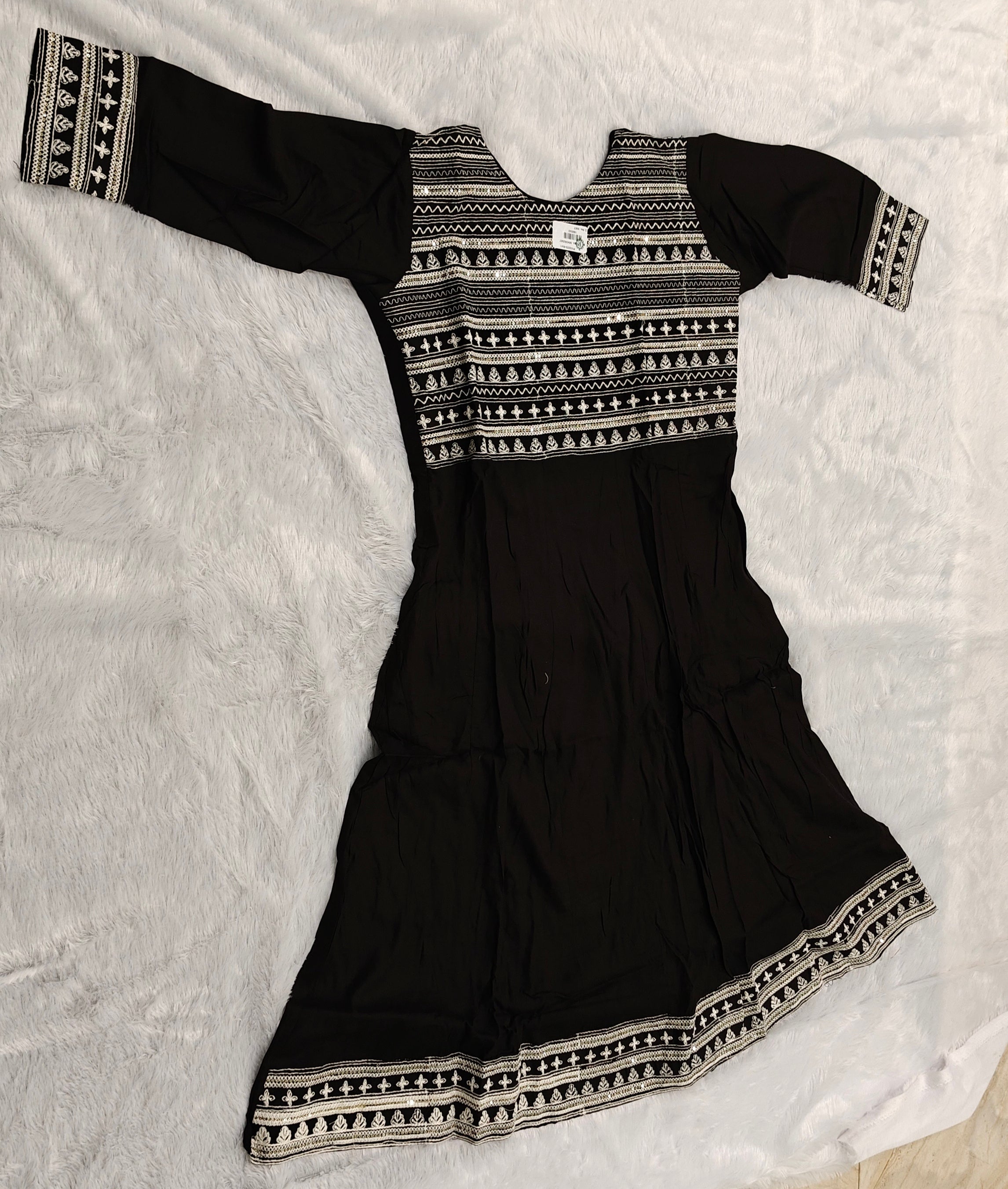 Elegant Black Cotton Long Frock