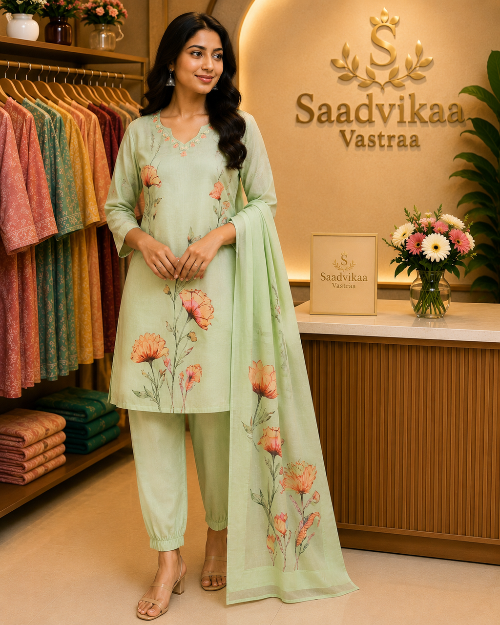 Floral 3-Piece Cotton Suit Set