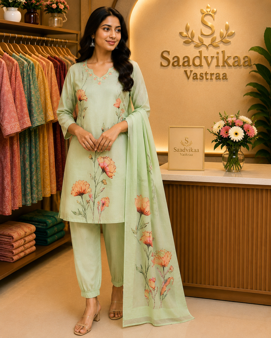 Floral 3-Piece Cotton Suit Set
