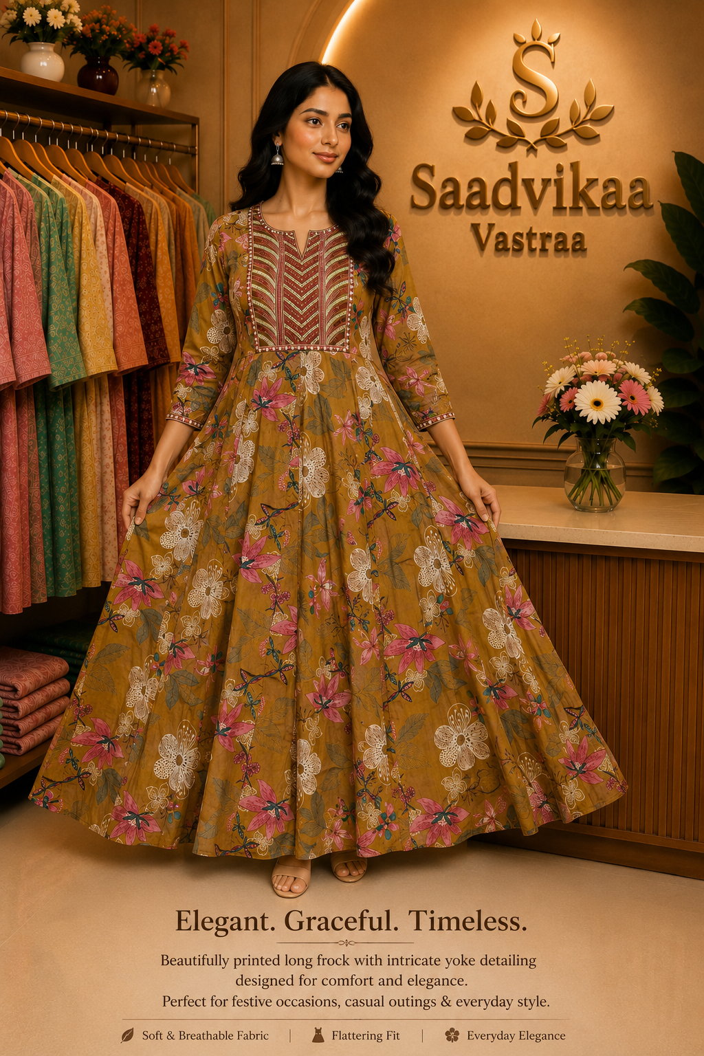 🌸 Floral Printed Designer Long Frock