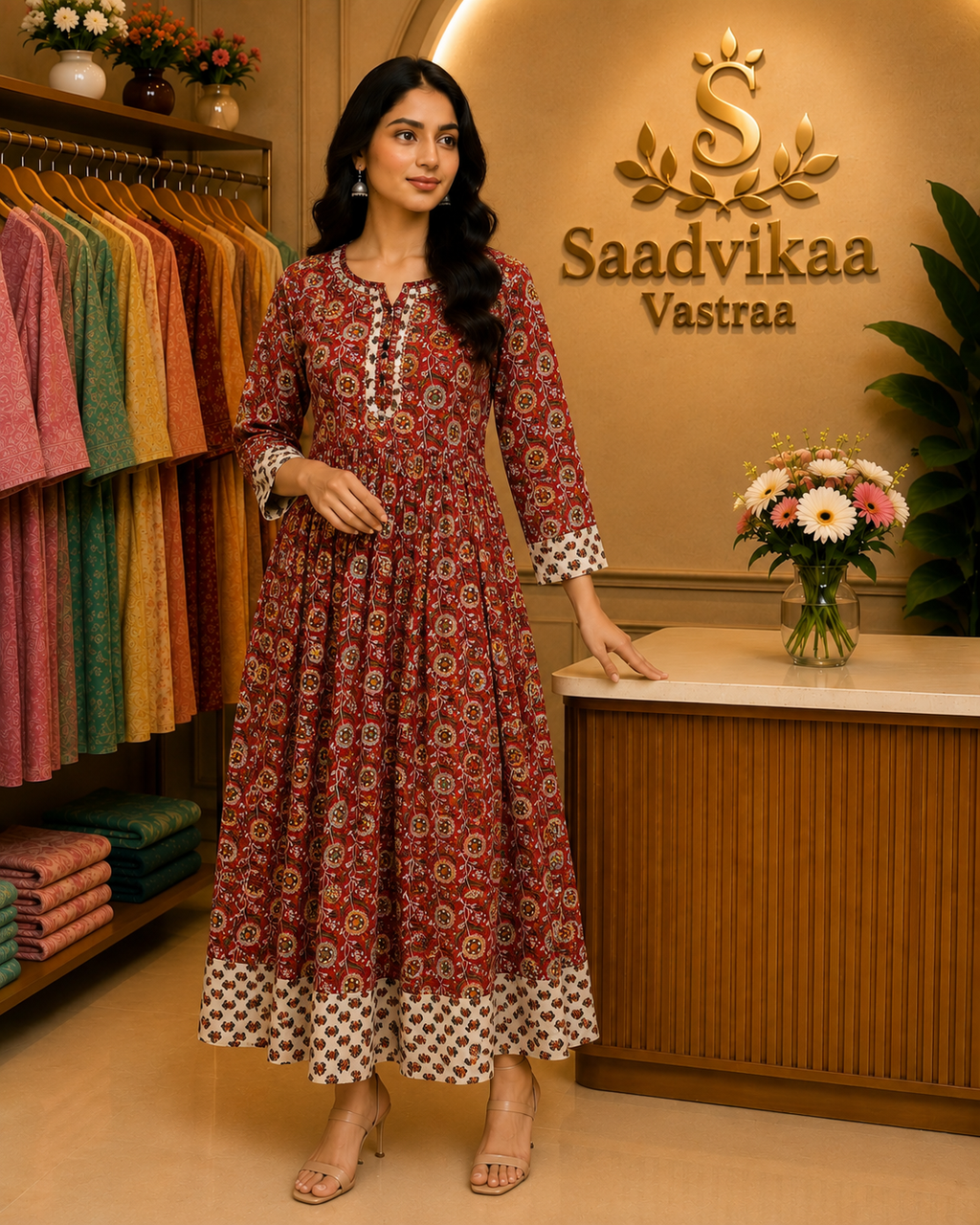 Elegant Printed Cotton Long Frock