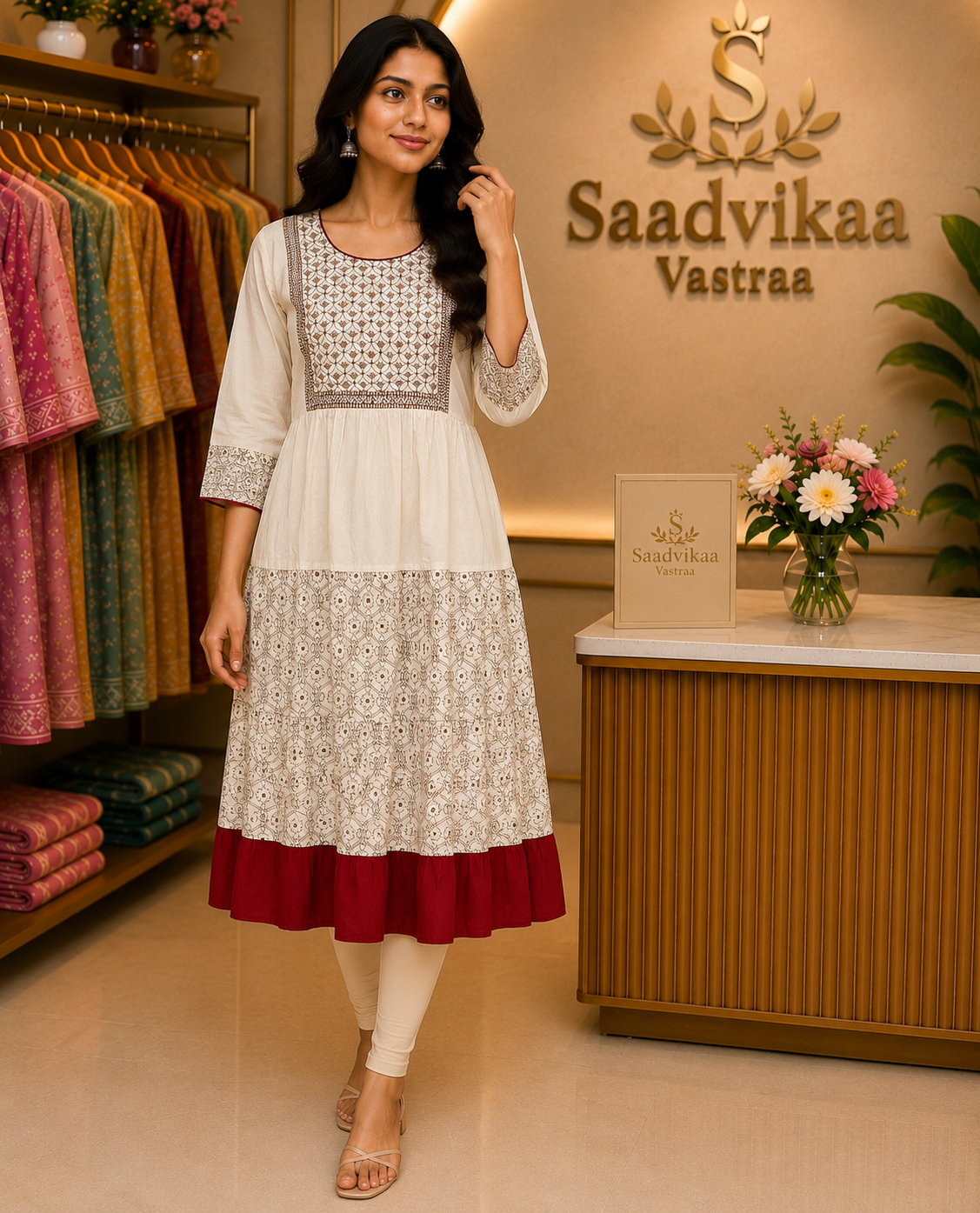 Cream Printed Dress