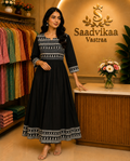 Elegant Black Cotton Long Frock