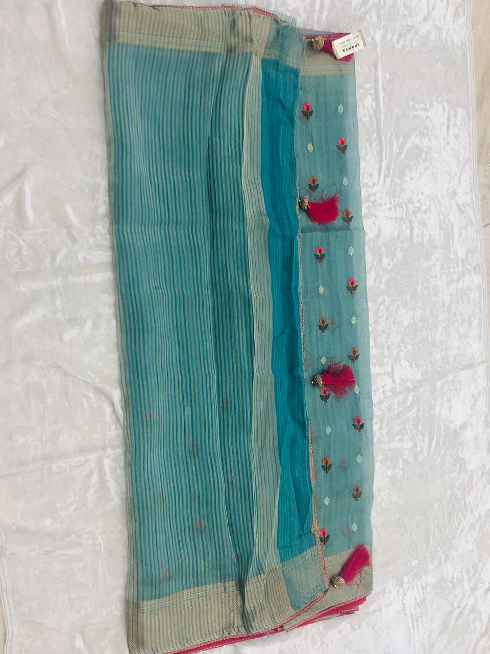 Organza saree with floral  embroidery work