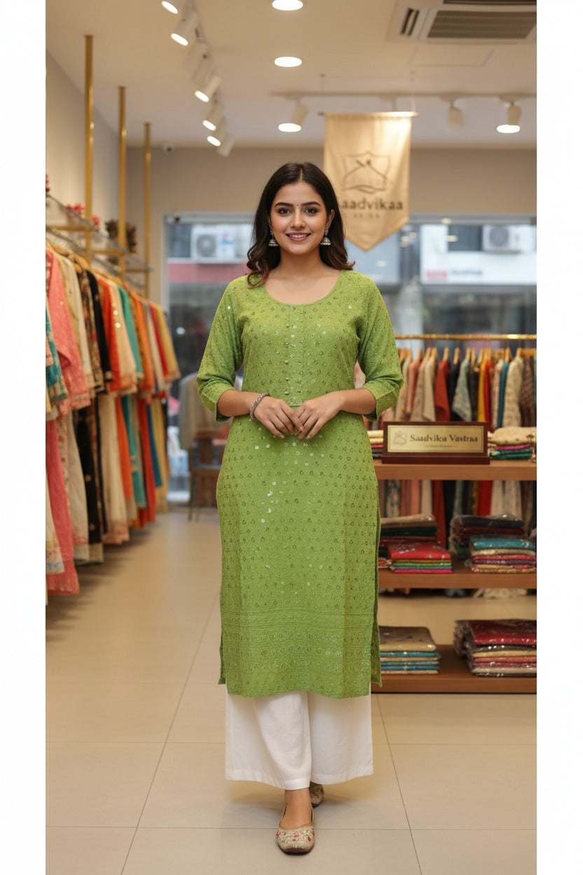 Chikankari Green Kurti