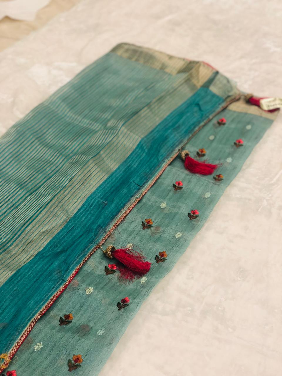 Organza saree with floral  embroidery work