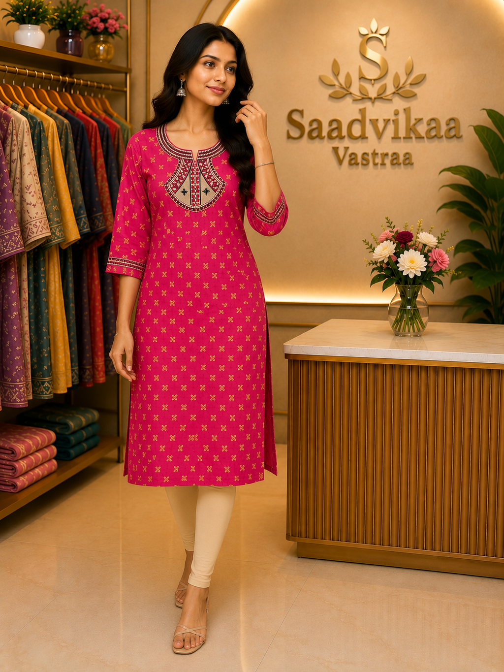 Pink Embroidered Kurti