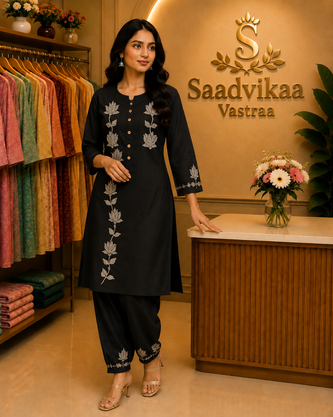 Elegant Black Cotton Co-ord Set