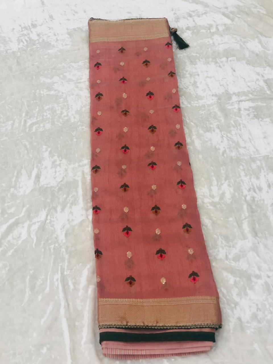 Organza Saree with embroidery work
