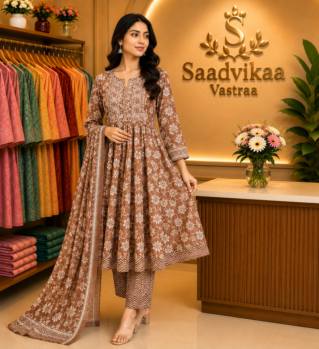 Elegant Floral 3-Piece Cotton Suit Set