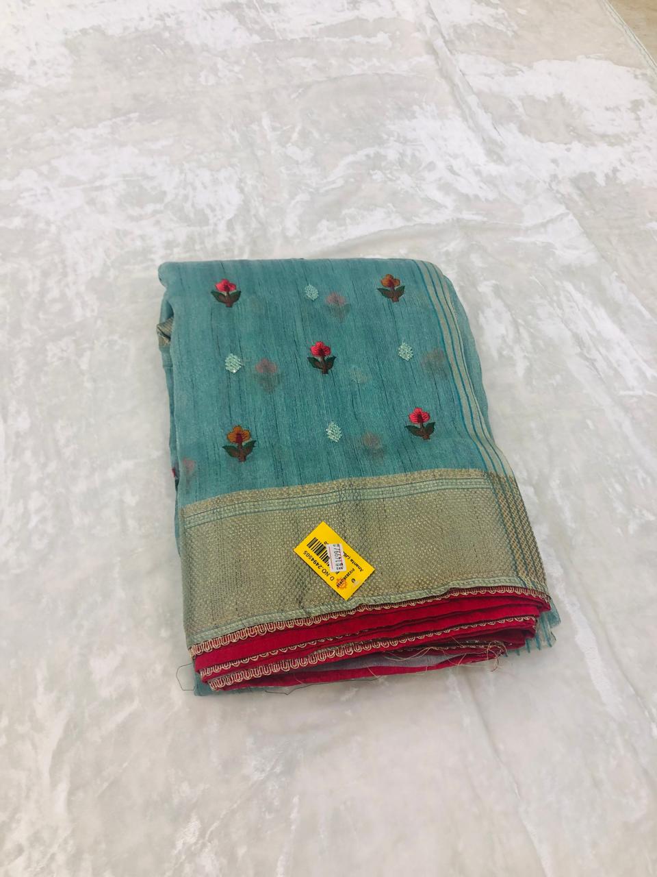 Organza saree with floral  embroidery work