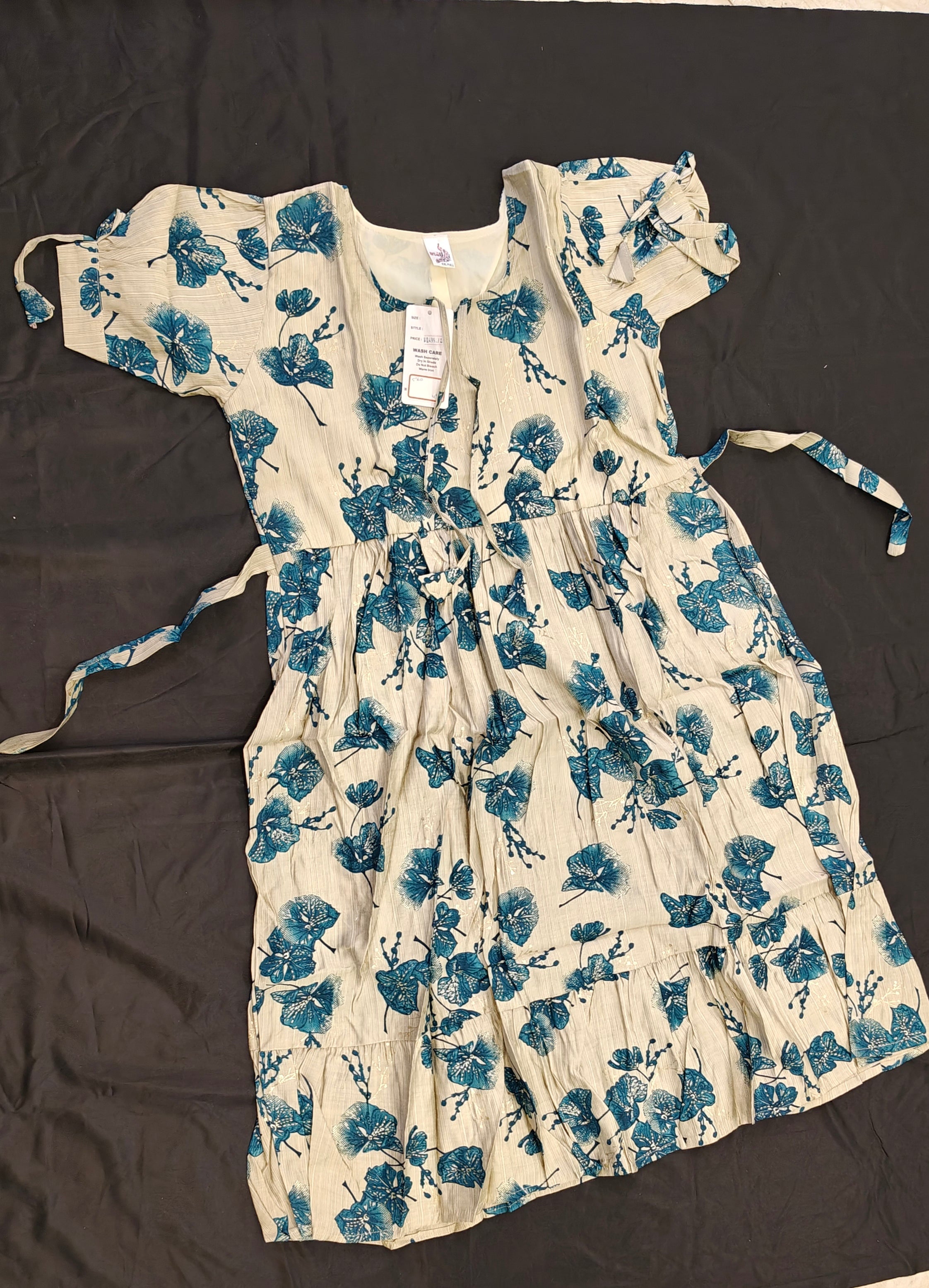 Cream Blue Floral Dress