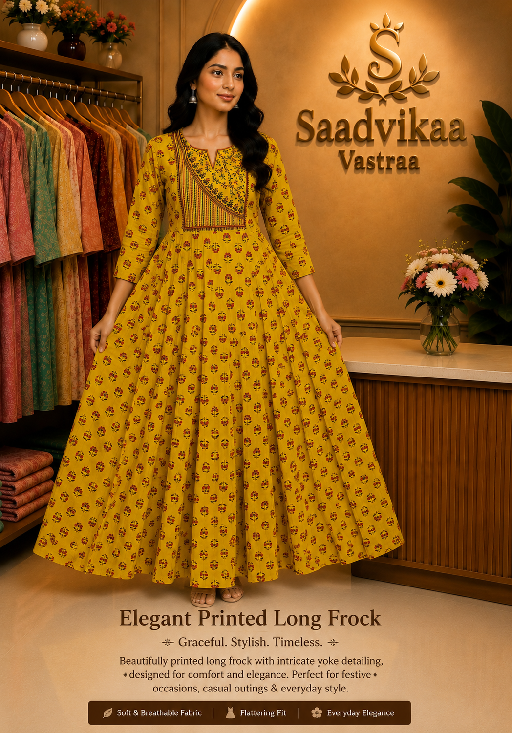 💛 Elegant Printed Long Frock