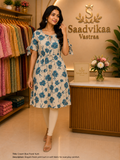 Cream Blue Floral Dress